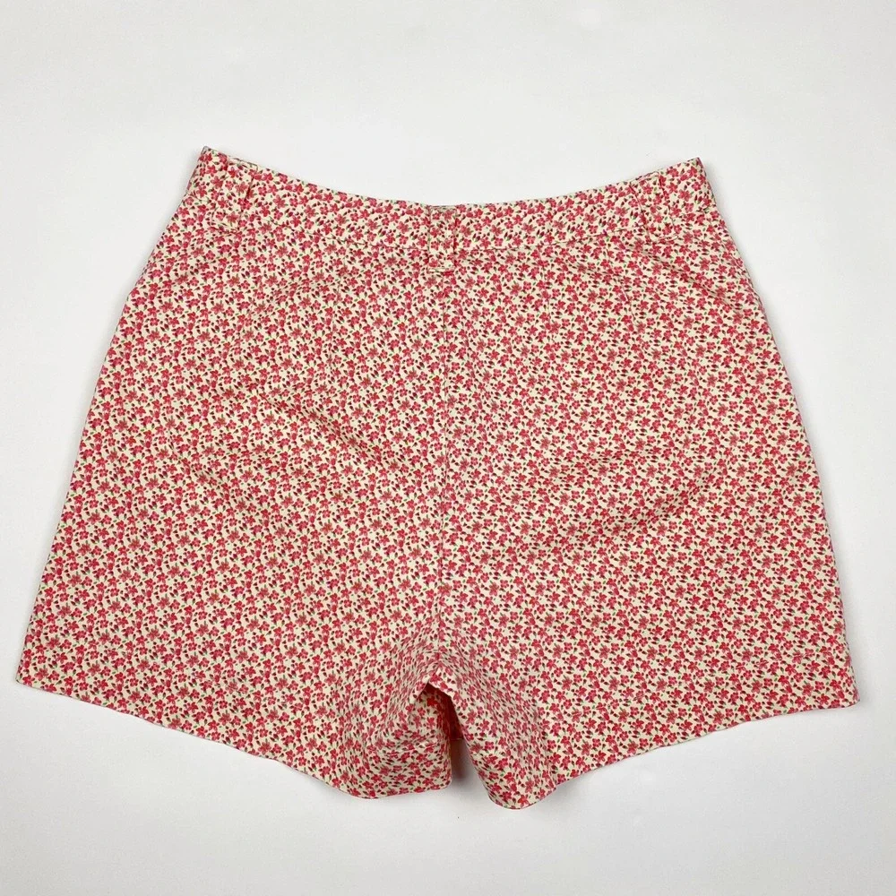Lee Ditsy Floral High Rise Cotton Stretch‎ Casual Mom Shorts Womens 12M Pink Red